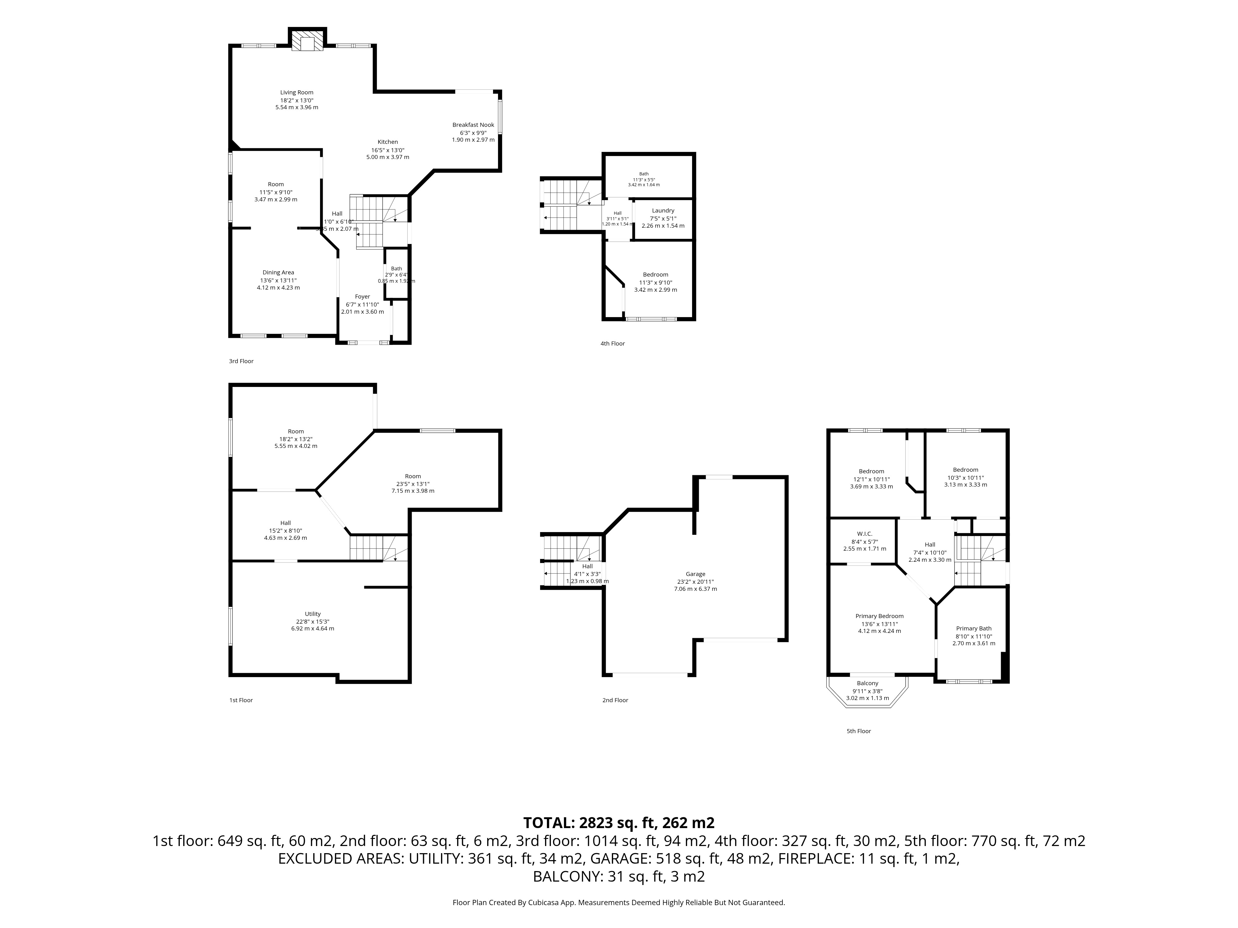 62 rue du Riesling schematic: five levels as labeled by the supplier, garage and room dimensions.